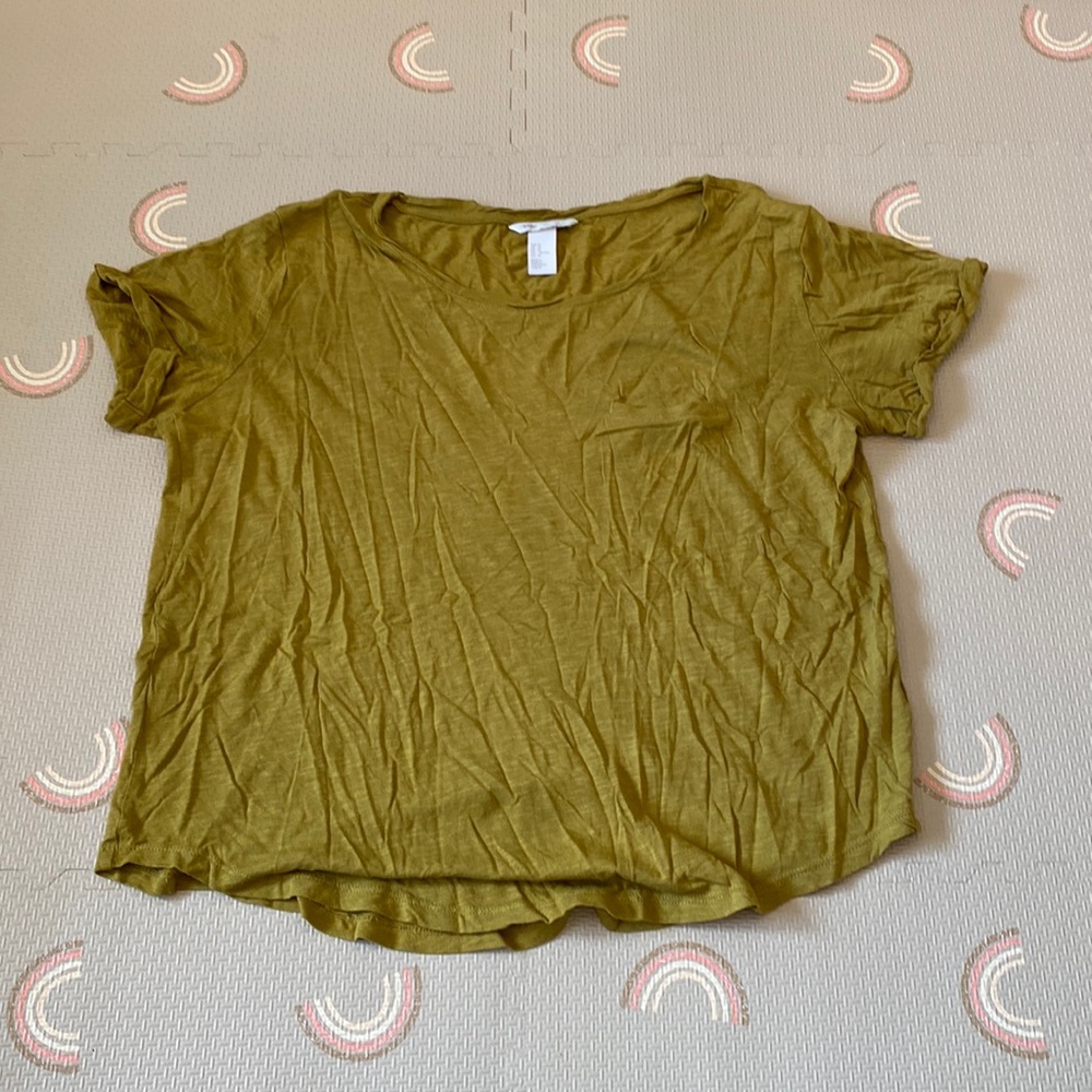 H&M Basic Chartreuse Cotton and Modal T-Shirt